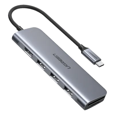 HUB USB-C Multipuertos / HDMI 4K@30Hz / 3 Puertos USB-A 3.0 / Lector Tarjeta SD+TF (Uso Simultáneo) / 6 en 1 / Carcasa de Aluminio.