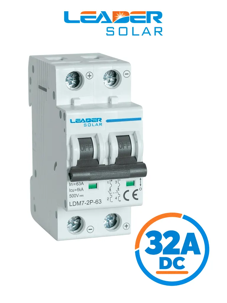 Interruptor de corriente directa LEADER SOLAR LDM7-2P-63 de 32 A