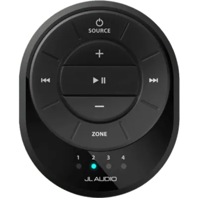 Control Remoto Marino / IP68 / Indicador de Zona LED / Bluetooth hasta 11 m (35 ft) / Fuentes y Formatos Derivados de Unidad Host / Dimensiones 80 x 65 x 12 mm (3.15 x 2.56 x 0.49 in) / Temperatura -20 °C a 60 °C (-4 °F a 140 °F)
