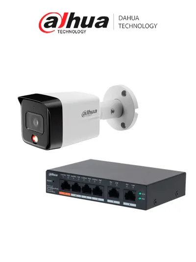 Kit DAHUA con switch PoE administrable y cámara IP Bullet 4K