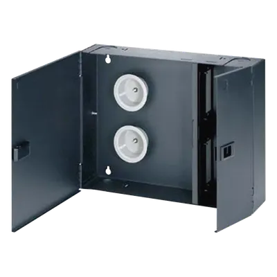 Caja de Conexión de Fibra Óptica / Montaje en Pared / 96 Fibras / 4 Placas Acopladoras / Color Negro