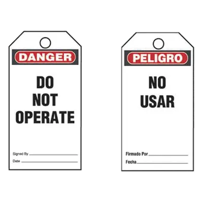 Etiqueta de Seguridad / 76 x 146 mm (3 x 5.75 in) / Vinilo / Negro Sobre Blanco / Paquete 25 Unidades / RoHS