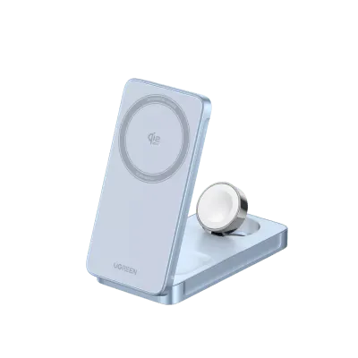 Cargador Inalámbrico Magnético 3-en-1 / 15W Máx / Carga Simultánea Teléfono-Reloj-Auriculares / Soporte Ajustable / Qi / Entrada 12V