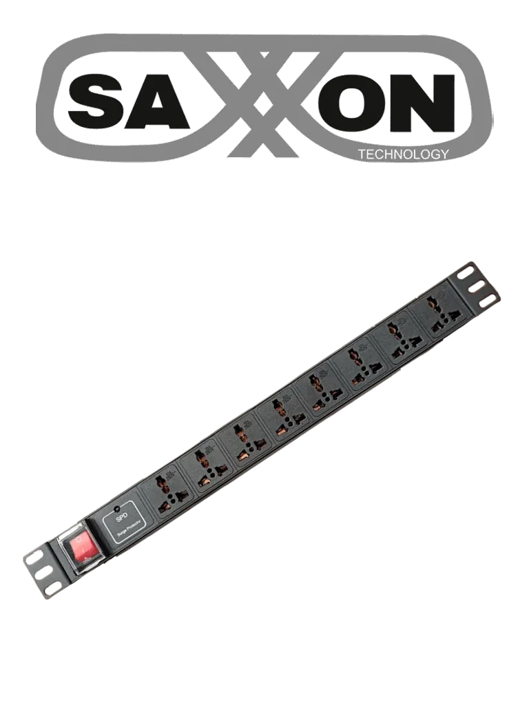 SAXXON SXPDU8P10A - Barra PDU con 8 Contactos Individuales , 10 Amp , 120V , 1UR, Protección contra rayos , Aleación de Aluminio