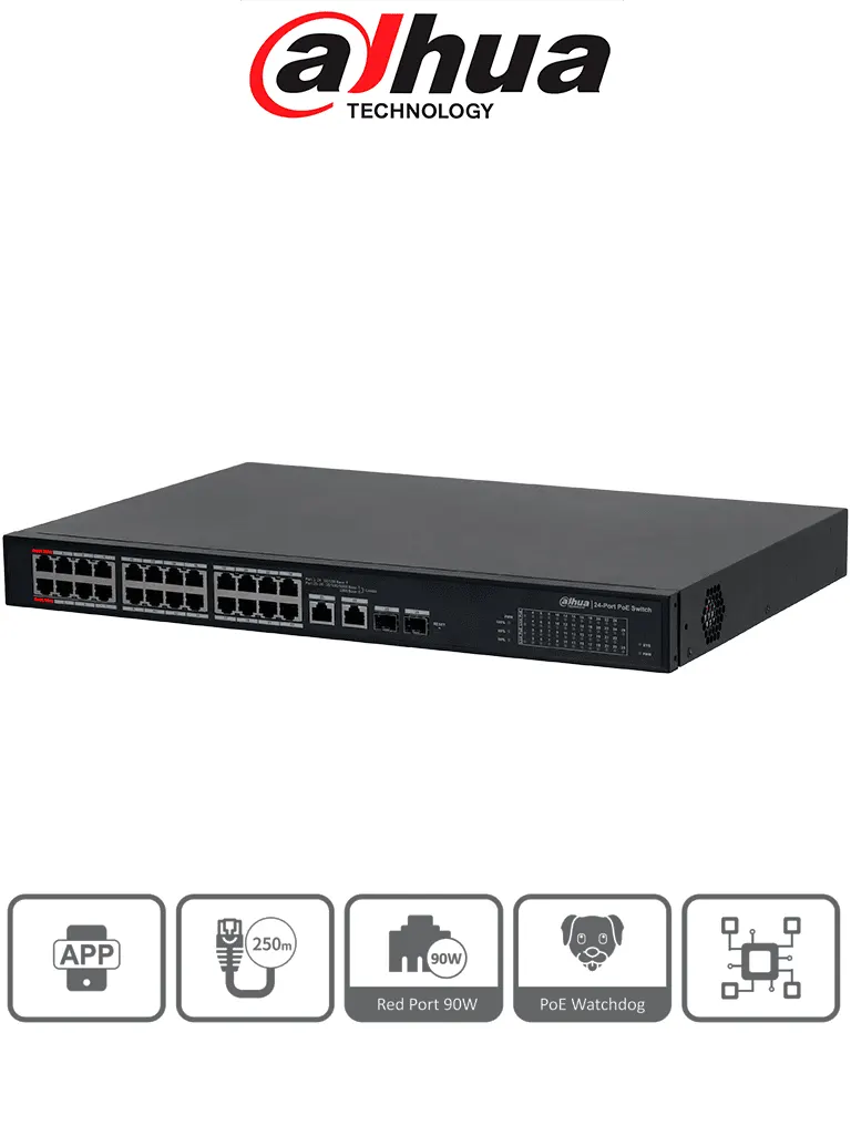 Switch administrable Dahua DH-S4101-24ET2GF-360-C de 24 puertos PoE