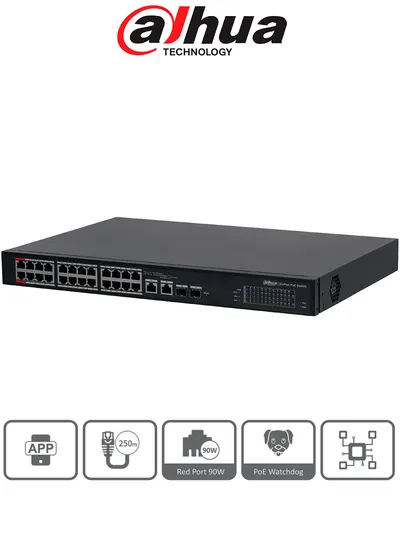 Switch administrable Dahua DH-S4101-24ET2GF-360-C de 24 puertos PoE