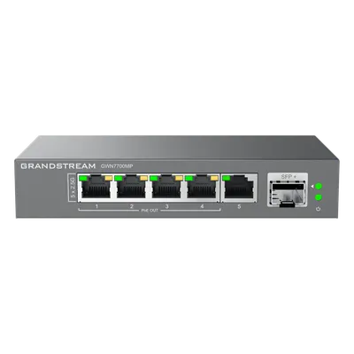 Switch Multi-Gigabit No Administrable / 5 Puertos 2.5 Gbps (4 PoE) / SFP+ 1/10 Gbps / 45 Gbps Switching / Sin Ventilador / Montaje Escritorio o Pared