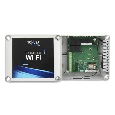 Modulo WIFI con gabinete para uso en Energizadores YONUSA/Aplicación sin costo/Activación Remota de 4 salidas tipo Relay con alta capacidad.