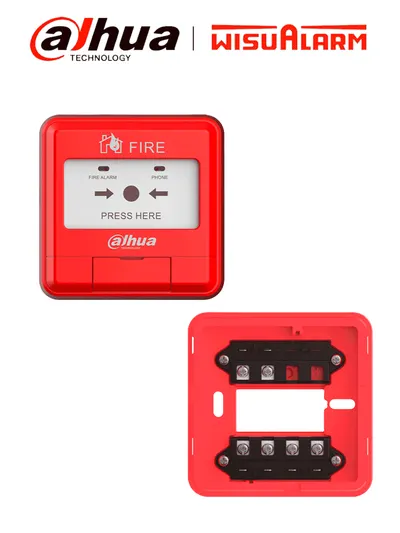 Pulsador de alarma de incendio DAHUA DHI-HY-1200 con base de instalación