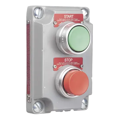 Cubierta para Estación de Control / 2 Botones Pulsadores Arranque-Paro / Aluminio sin Cobre / NEMA 7 y 9 / Áreas Peligrosas Clase I Div 1 y 2
