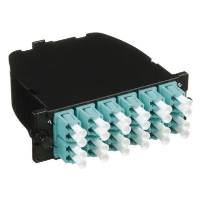Casete de Fibra Óptica / OM3 24 Fibras / MPO a 12 LC Duplex / Polaridad Método A / Pérdida ≤0.75 dB / 3.5x4.2x1.4 in