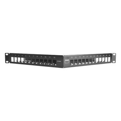 Patch Panel / 24 Puertos Modulares / Diseño Angulado / Blindado / 1UR / 19"