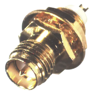 Conector SMA Hembra Inverso / Montaje Frontal Panel / D-Plano / Soldable / Bronce Oro / Teflón