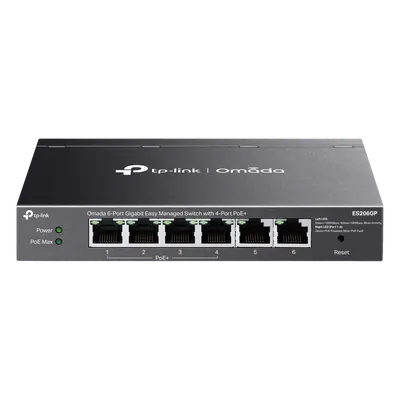 Switch Gigabit TP-Link ES206GP con 4 puertos PoE+ y gestión Omada