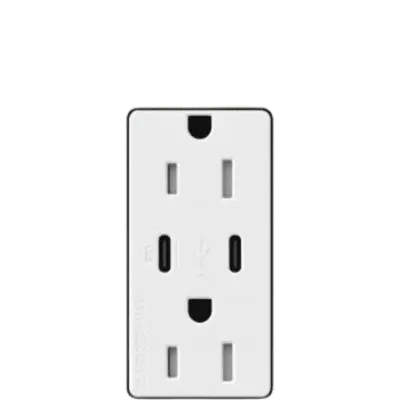 Tomacorriente Receptáculo / 120V / 15A / Obturador de Seguridad / Perfil Delgado 7.6 mm / USB-C PD 55W / Color Blanco