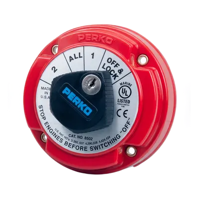 Switch Selector de Batería Marina / 250A Continuos / 360A Intermitentes / 6-32 VCC / 4 Posiciones con Bloqueo por Llave / Encendido Protegido