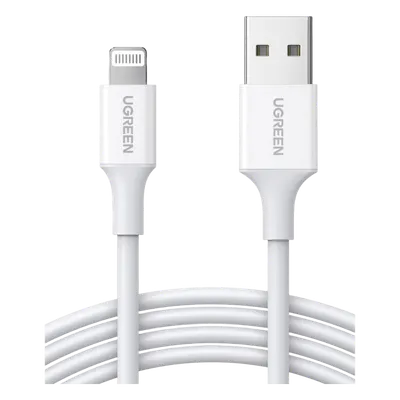 Cable USB-A a Lightning | 1 Metro | Certificado MFi | Carga Rápida 5V/2.4 A| 480 Mbps | PD | Conector C89 | Adecuado para iPhone, iPad y iPod | Protección Integrada | Caja de ABS | Cubierta de TPE | Color Blanco.
