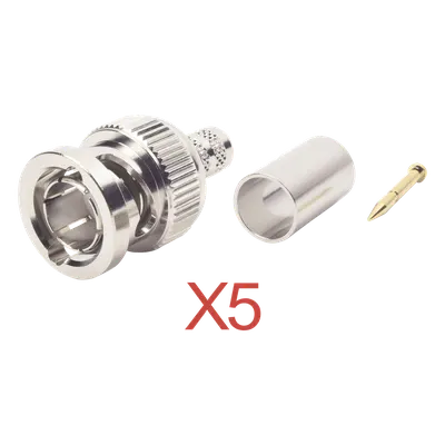 Kit de Conectores BNC Macho / Anillo Plegable / RG-59 / 75 Ohm / AWG 23 / 25 mm / 5 Piezas