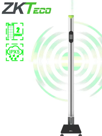 ZKTECO MDS100 - Detector de Metales Portátil tipo Poste con 2 zonas, 100 niveles de sensibilidad, IPX5 para exterior, detección de 50 personas por minuto, batería recargable hasta 28 horas de operación