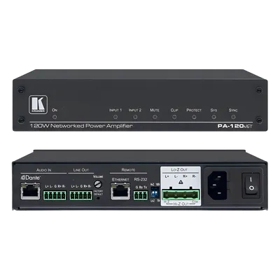 Amplificador de Potencia / 120W / Dante / DSP 32-bit / Hi-Z 70V-100V / Lo-Z 4Ω-8Ω / RS-232 / Control IP / 1U ½ 19"