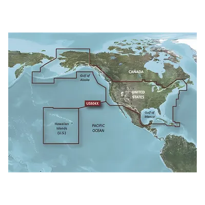 Mapa náutico / Cobertura costera EE.UU., Canadá oeste, Caribe / Contornos 1' / Sombreado 10 rangos / Auto ruta / Datos Garmin y Navionics