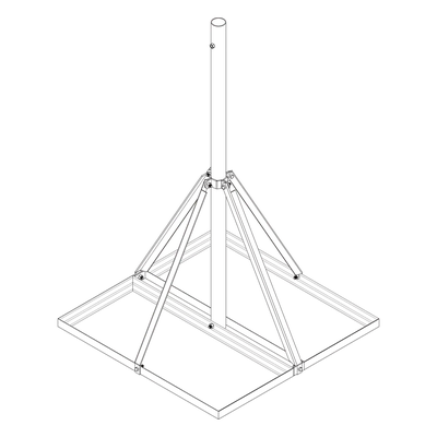 Base No Penetrante para Techo / Mástil 1.5 m (4.9 ft) / Armazón 0.9 x 0.9 m (3 x 3 ft) / Acero Galvanizado en Caliente / Instalación sin Perforación