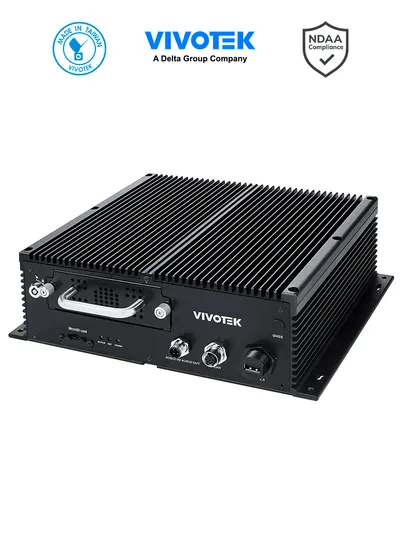 VIVOTEK NV9321P - NVR móvil 8 canales, 2 Bahias SSD 2.5", 8 puertos PoE M12, 1 puerto GE, 1 puerto HDMI, 1 puerto VGA, G-Sensor, GPS, 8xDI/4xDO, Salida de audio, EN50155:2021, MIL-STD-810G, ONVIF, WiFi (opcional), LTE (opcional)