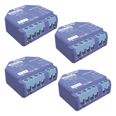Kit de relevadores inalámbricos inteligentes / 16A / 110-230V AC / 12-48V DC / WiFi 2.4GHz + Bluetooth / 4 piezas / 1.34x1.42x0.63 pulgadas