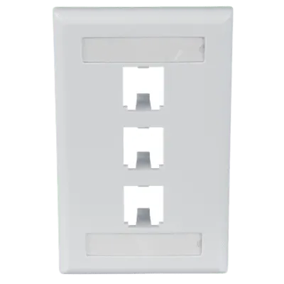 Placa de Pared Vertical Clásica, Salida Para 3 Puertos Mini-Com, Con Espacios Para Etiquetas, Color Blanco