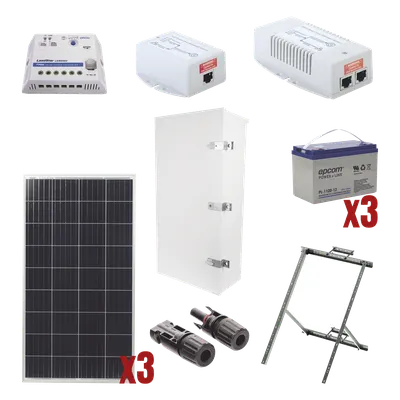 Kit Solar de 35 W con PoE 802.3af y PoE Pasivo 24 Vcc para una Cámara IP y un Radio Ubiquiti airMAX o Cambium ePMP.