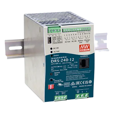 Fuente de Poder Industrial / 240W / Salida 12Vcc 20A / Cargador de Baterías / Enfriamiento por Convección / Riel DIN