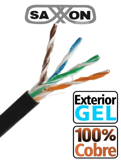 SAXXON OUTPCAT5EGCOPEXT - Bobina de Cable UTP Cat5e 100% Cobre con Gel/ 305 Metros/ Uso Exterior/ Color Negro/ Ideal para Cableado de Redes y Video/