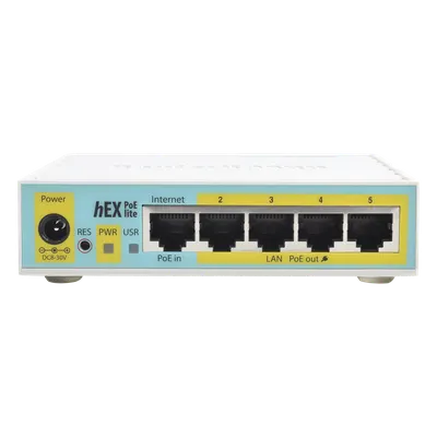 Router MikroTik hEX PoE lite RB750UPR2 con 5 puertos y PoE pasivo