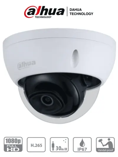 DAHUA DH-IPC-HDBW1230EN-0280B-S5- Cámara IP Domo Antivandalica de 2 Megapixeles/ Lente de 2.8 mm/ 104 Grados de Apertura/ Metalica/ IR de 30 Mts/ IP67/ IK10/ PoE/ DWDR/