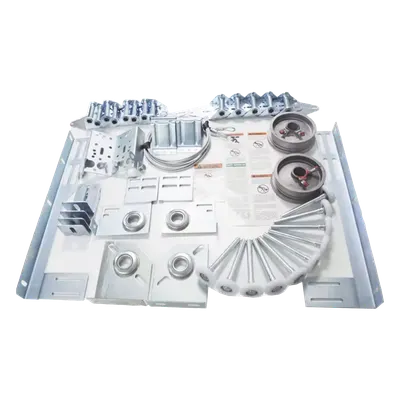 Kit de Herrajes para Puerta de Garage / 20x8 pies (6.1x2.4 m) / 12 Rodamientos / Tubo 20 pies (6.1 m) / Guías Verticales y Horizontales