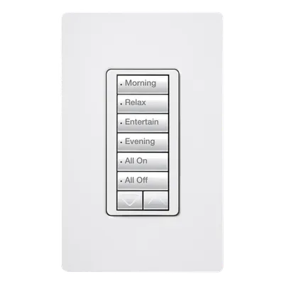 Botonera de Pared Inalámbrica / 6 Botones con Subir/Bajar / Retroiluminada / RF 431-437 MHz / 120 V / Instalación en Caja Estándar