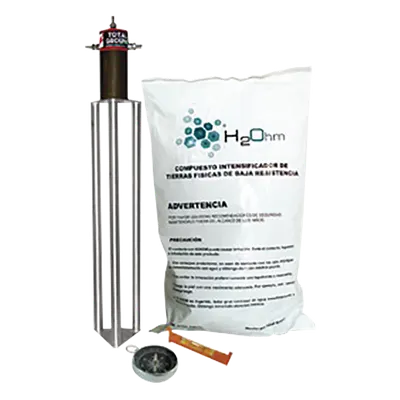 Kit antivandálico de puesta a tierra / 45 A / Resistencia <2 ohm / Electrodo magnetoactivo / Filtro LCR / Compuesto H2Ohm
