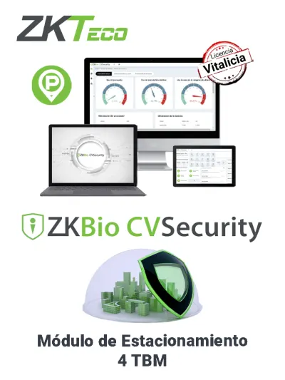ZKTECO ZKBioCVTBMP4 - Modulo Vitalicio para Gestión de Estacionamiento del BioCVSecurity / Soporta  4 TBM / 30 000 Usuarios / 2000 Áreas / 2000 Departamentos