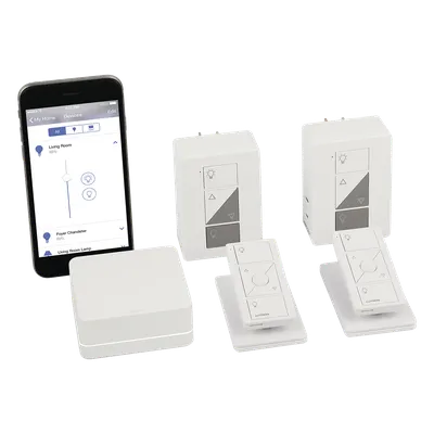 Kit Caseta Wireless / Smart Bridge / 2 atenuadores de clavija 120 V / 2 controles Pico / 2 bases de mesa / Alexa, Apple HomeKit y Asistente de Google