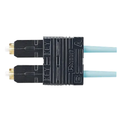 Conector de Fibra Óptica SC Duplex / Multimodo OM3/OM4 50/125 µm / Pre-pulido / Férula Zirconia / 900 µm Tight Buffer / Color Aqua