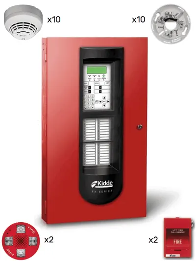 Sistema de Alarma Contra Incendios KIDDE FX1000-KIT10 con Detectores de Humo y Sirenas