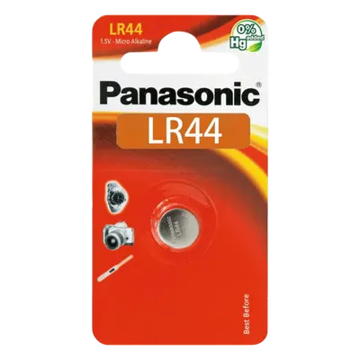 Batería alcalina de botón PANASONIC LR44PL de 1.5 V y 110 mAh