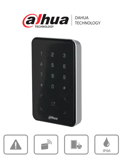 DAHUA DHI-ASR2101A - Lectora de Tarjetas MiFare con Teclado Touch/ para Password/ Conexión RS-485 y Wiegand/ Leds Rojo y Verde/ Fondo de Luz Azul