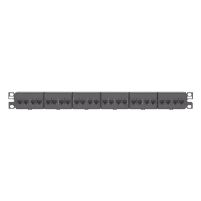 Panel de Parcheo / 24 Puertos / Cat 5e / 1 UR / Plano / Negro