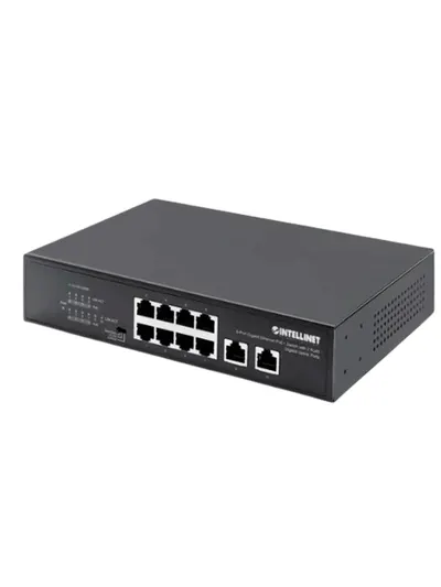 Intellinet - 561402 Switch Gigabit con 8 puertos PoE+ y 2 puertos Gigabit RJ45 de enlace ascendente