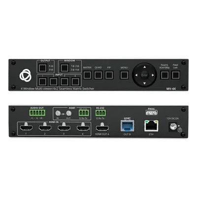 Matriz HDMI 4x2 / 4K@60Hz 4:4:4 / 18 Gbps / HDBT hasta 70 m (229.7 ft) / Multi-Ventana PIP-PoP-Quad / Escalado Integrado / Conmutación Sin Cortes