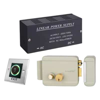 Kit Control de Acceso / Fuente 36W 13.2VCD / Cerradura Derecha / Botón IR 5-15 cm / Acero Inoxidable / Relevador NO-NC-COM
