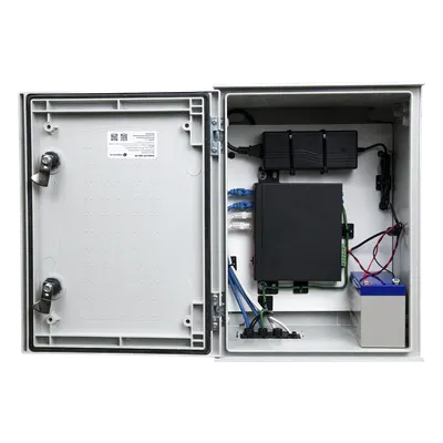 Kit de Gabinete de Poliéster IP65 / Switch PoE Mixto 24V/48V / Batería 12V 7Ah / 300x400x200 mm (11.8x15.7x7.9 in)