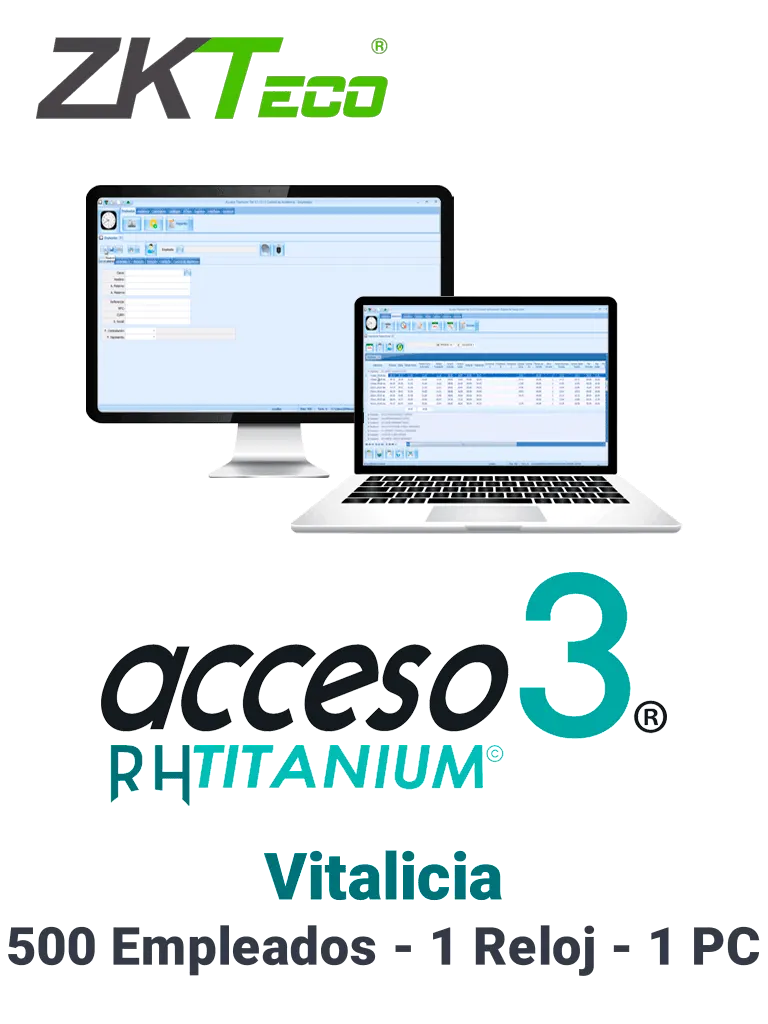 ZKACCESO TITANIUMCERO - Licencia para control de asistencia / 500 empleados / 1 Reloj y 1 PC / Compatible con NOI y CONTPAQ / Vitalicia