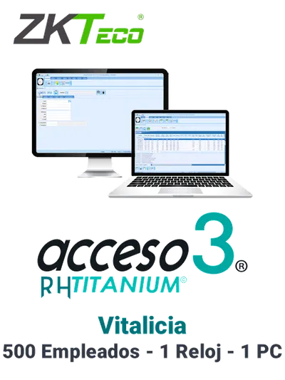 ZKACCESO TITANIUMCERO - Licencia para control de asistencia / 500 empleados / 1 Reloj y 1 PC / Compatible con NOI y CONTPAQ / Vitalicia
